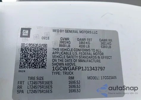 2018 Chevrolet Express 2500 Work Van from USA, damaged, VIN 1GCWGAFP1J1343797